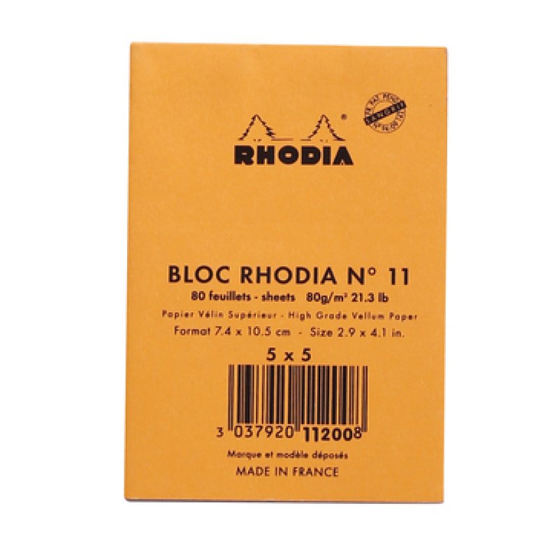 Rhodia N°11 bloc-notes A7 80 feuilles Orange