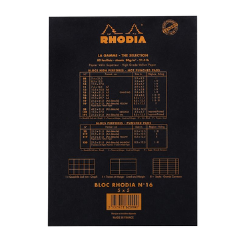 Rhodia 162009C bloc-notes A5 80 feuilles Noir