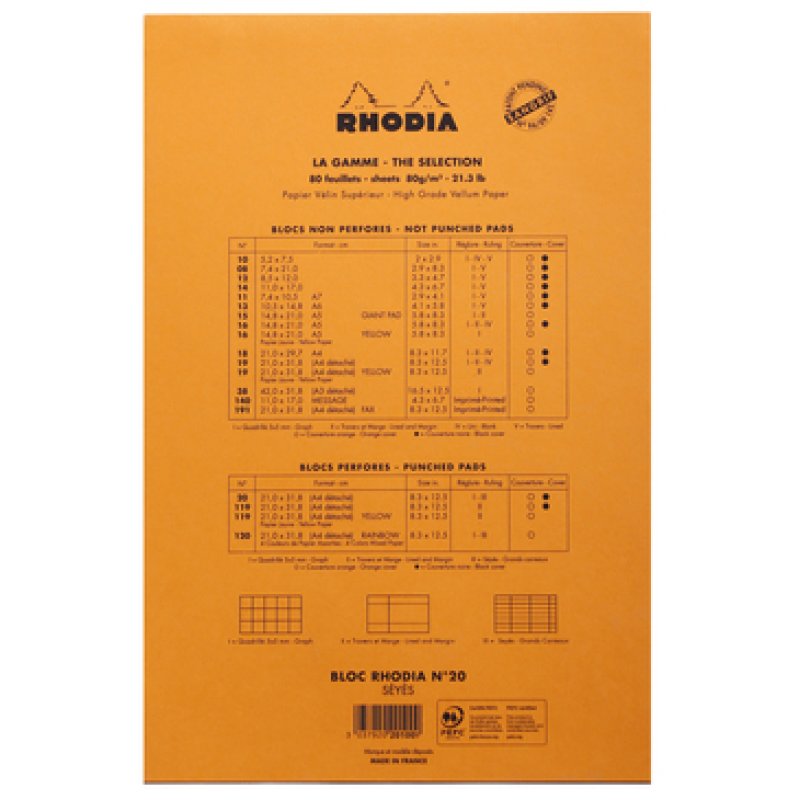 Rhodia N°20 bloc-notes A4 80 feuilles Orange