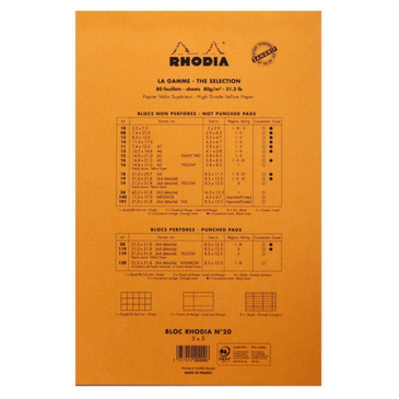 Rhodia N°20 writing notebook A4 80 sheets Orange