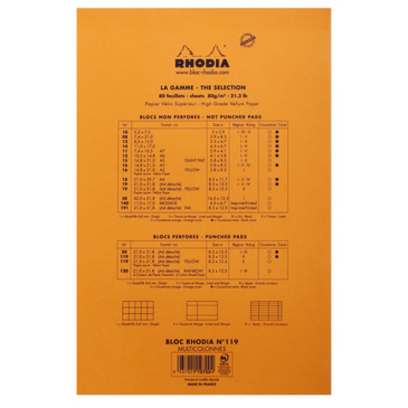 Rhodia N°119 bloc-notes A4 80 feuilles Orange