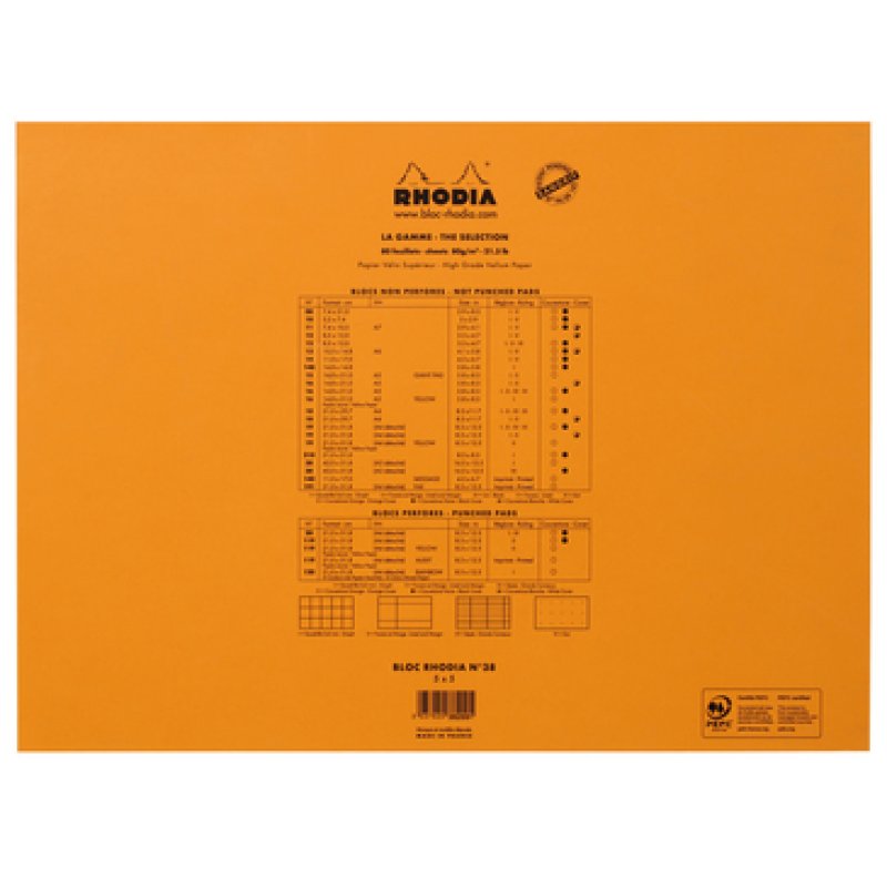 RHODIA Bloc agrafé No. 38, format A3 , quadrillé 5x5, orange