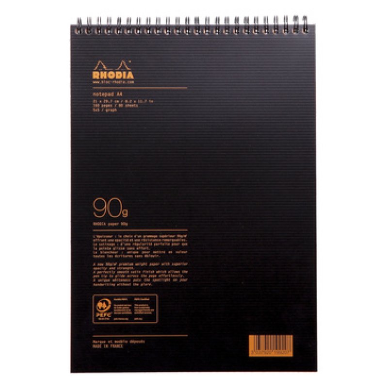 Rhodia 19920C bloc-notes A4 80 feuilles Noir