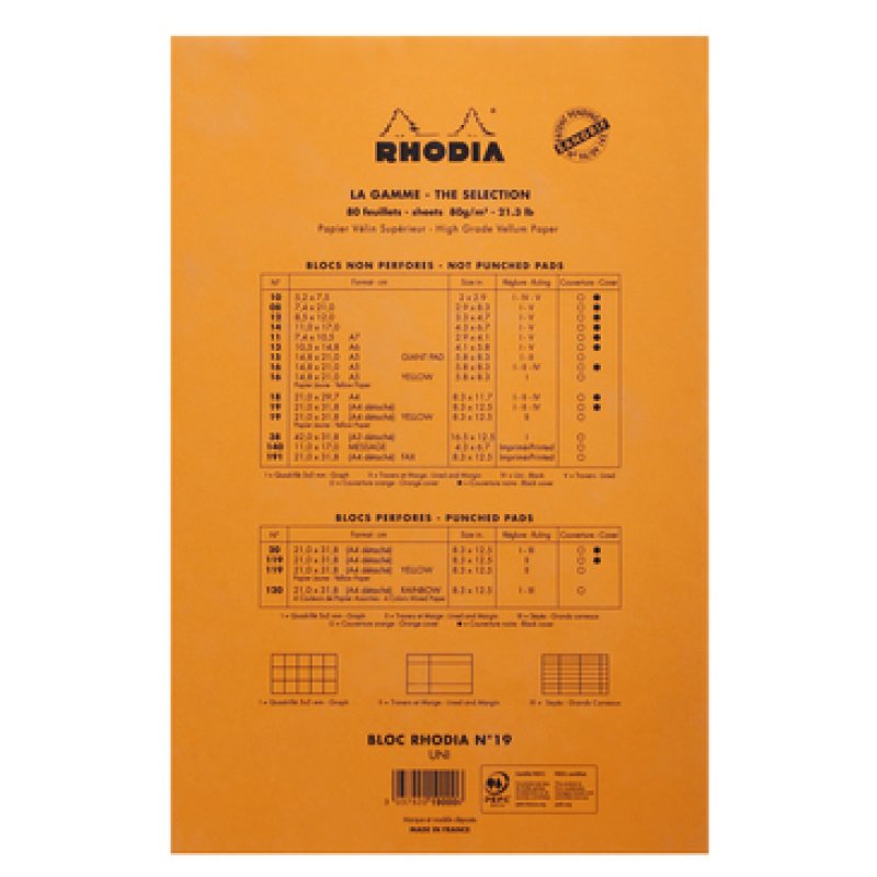 RHODIA Bloc agrafé No. 19, format A4 , uni, orange