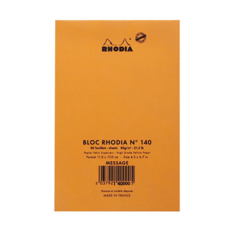 Rhodia N°140 writing notebook 80 sheets Orange, White