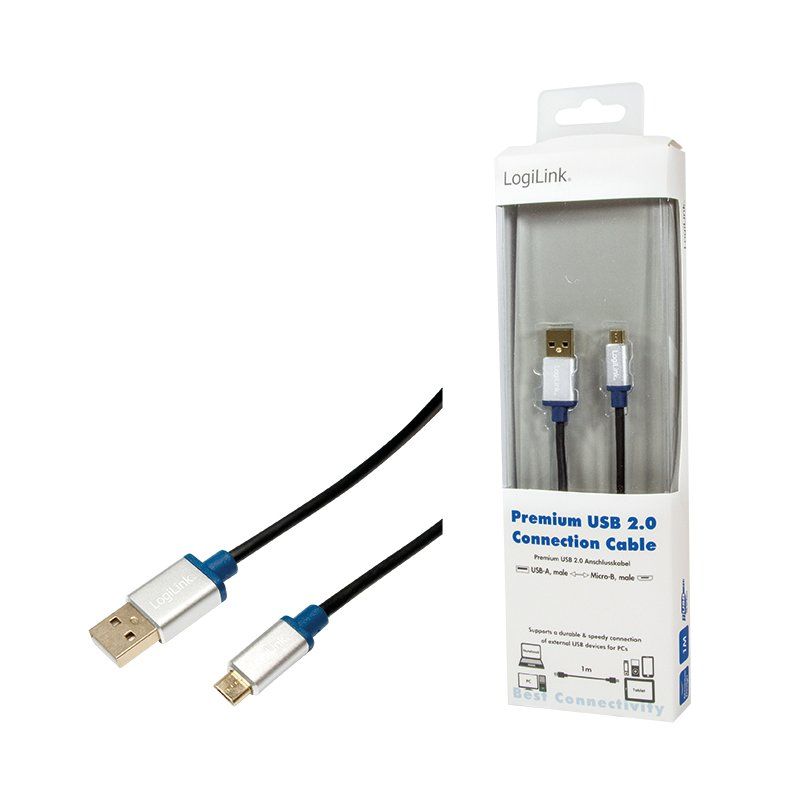 LogiLink 1m, USB2.0-A/USB2.0 Micro-B USB cable USB A Micro-USB B Black