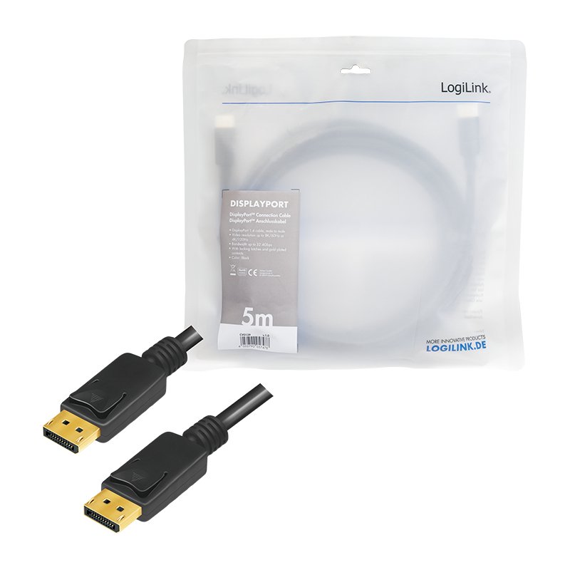 LogiLink Câble de raccordement DisplayPort 1.4, 5,0 m, noir