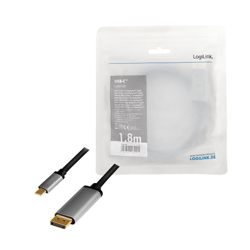 LogiLink CUA0100 cable gender changer DisplayPort USB 3.2 Gen1 Type-C Black, Grey