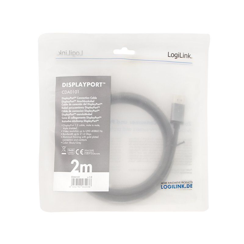 LogiLink CDA0101 câble DisplayPort 2 m Noir, Gris