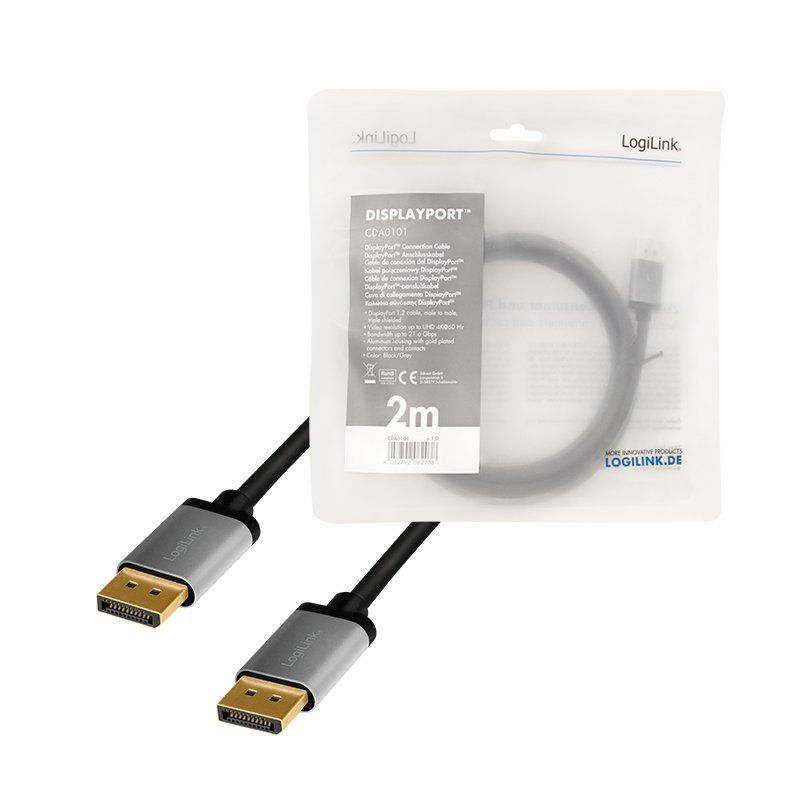 LogiLink CDA0101 câble DisplayPort 2 m Noir, Gris
