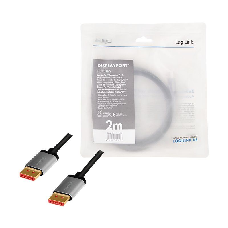 LogiLink CDA0105 câble DisplayPort 2 m Noir, Gris