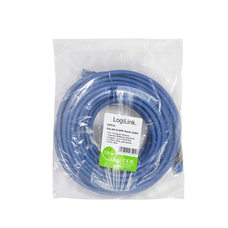 LogiLink CPP010 câble de réseau Bleu 10 m Cat6a U/UTP (UTP)