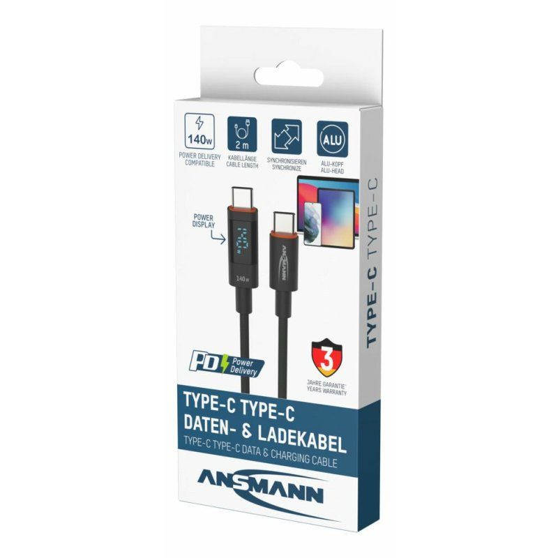 Ansmann 1700-0171 USB cable USB 2.0 2 m USB C Anthracite