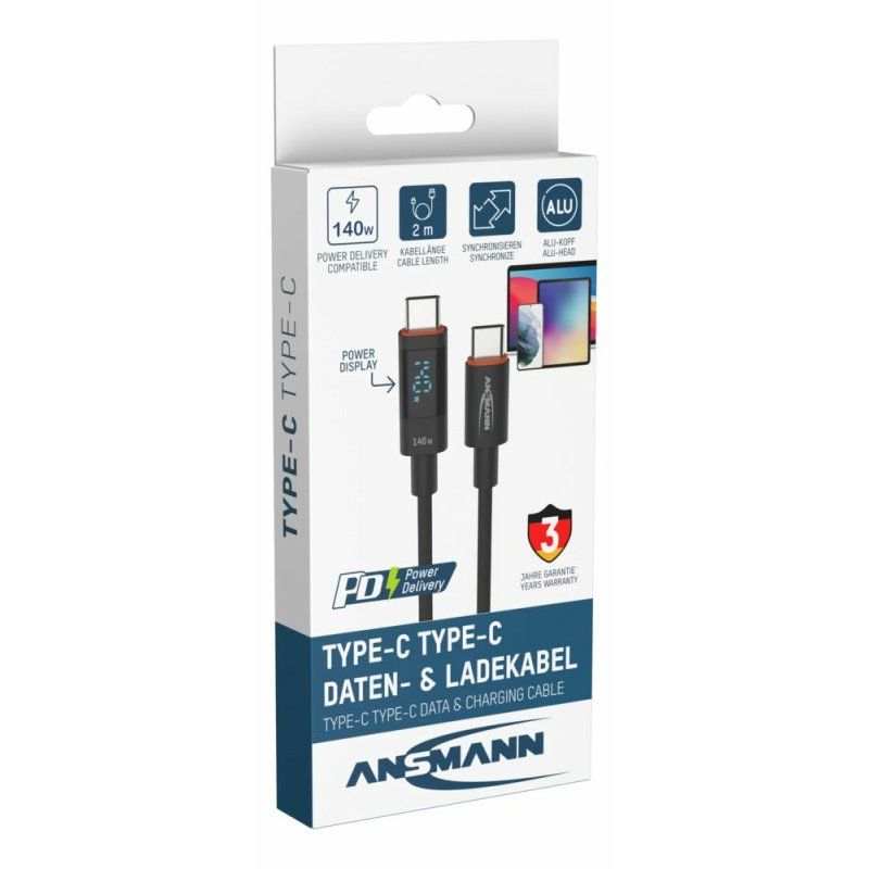 Ansmann 1700-0171 câble USB USB 2.0 2 m USB C Anthracite