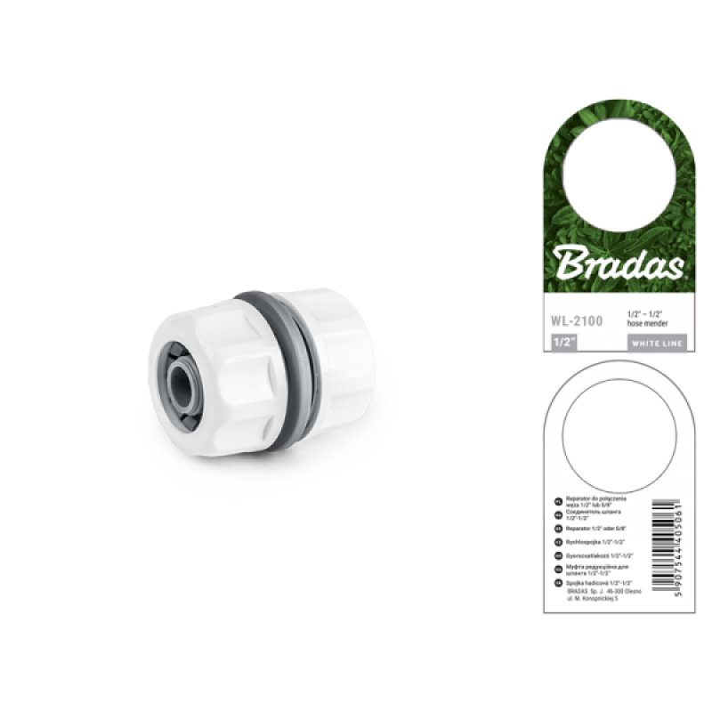 Bradas Connecteur de tuyau WHITE LINE, 1/2", blanc