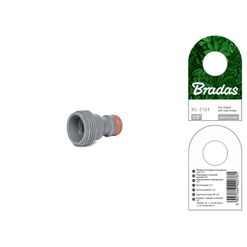 Bradas Adaptateur WHITE LINE, filetage extérieur 1/2", gris