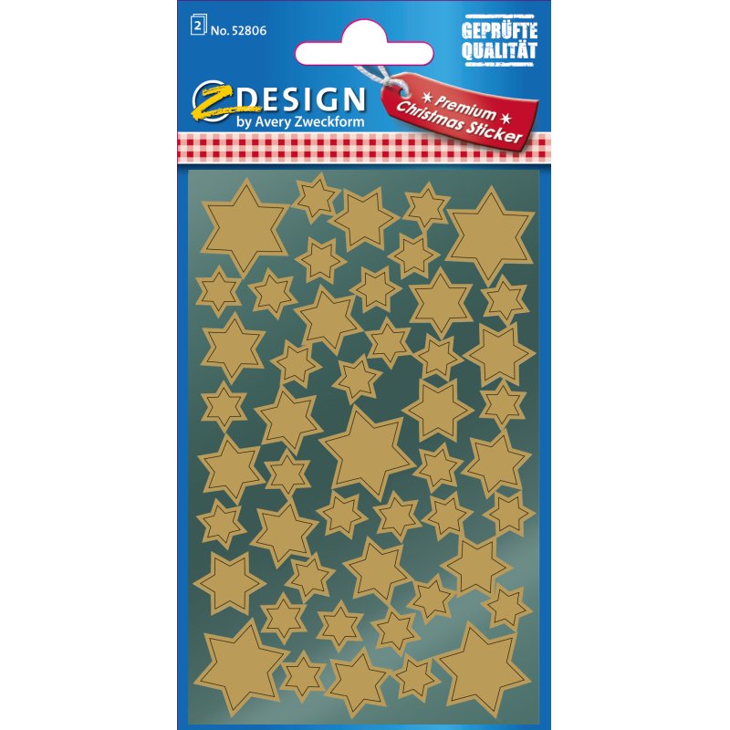 AVERY Zweckform ZDesign Stickers de Noël "étoiles", or