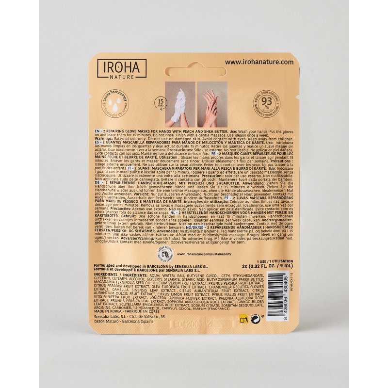 Iroha Nature Réparatrices Gants Masque - Pêche 2 x 9ml