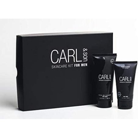 CARL&SON Facial Care Set for Men with Gel Cleanser 100ml and Face Scrub 75ml - Anti-Aging Vegan Cleansing and Peeling