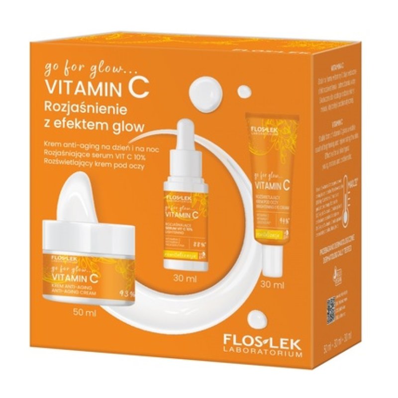Floslekset Go For Glow Vitamin C Anti-Aging Cream Day And Night 50ml, Brightening Serum Vit C 10 30ml, Illuminating Eye