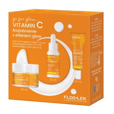 Floslekset Go For Glow Vitamin C Anti-Aging Cream Day And Night 50ml, Brightening Serum Vit C 10 30ml, Illuminating Eye