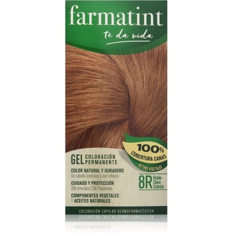 Farmatint Gel 8R Light Copper Blonde Natural and Durable Colour with Natural Vegetable Components and Oils Ammonia