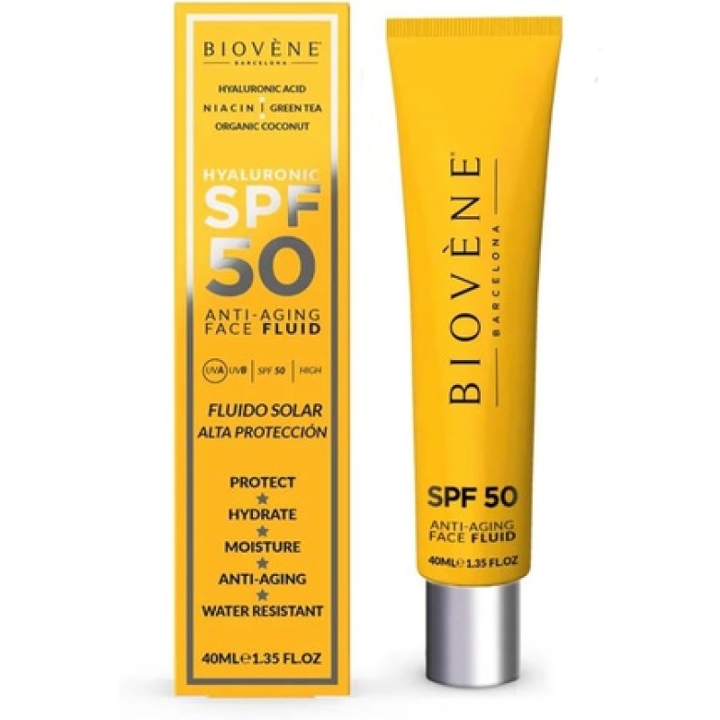 Biovène Barcelona Hyaluronic SPF 50 Anti-Aging Face Fluid High Protection with Organic Coconut 40ml