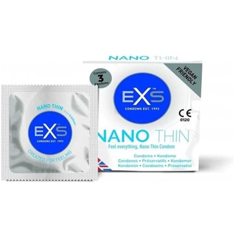 EXS Nano Thin Condoms 3 Pack 0.04mm Thin - Natural Feel and Perfect Heat Transfer