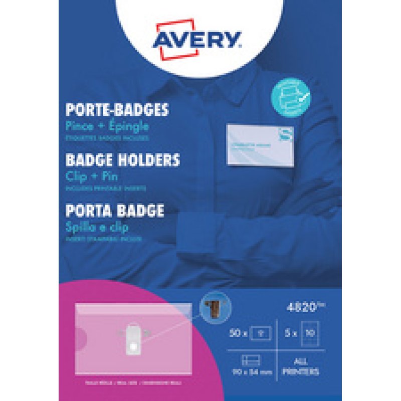 Restposten: AVERY Namensschild mit Kombiklemme, 90 x 54 mm