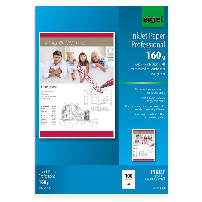 Sigel IP383 papier jet d'encre A3 (330x483 mm) Mat 100 feuilles Blanc