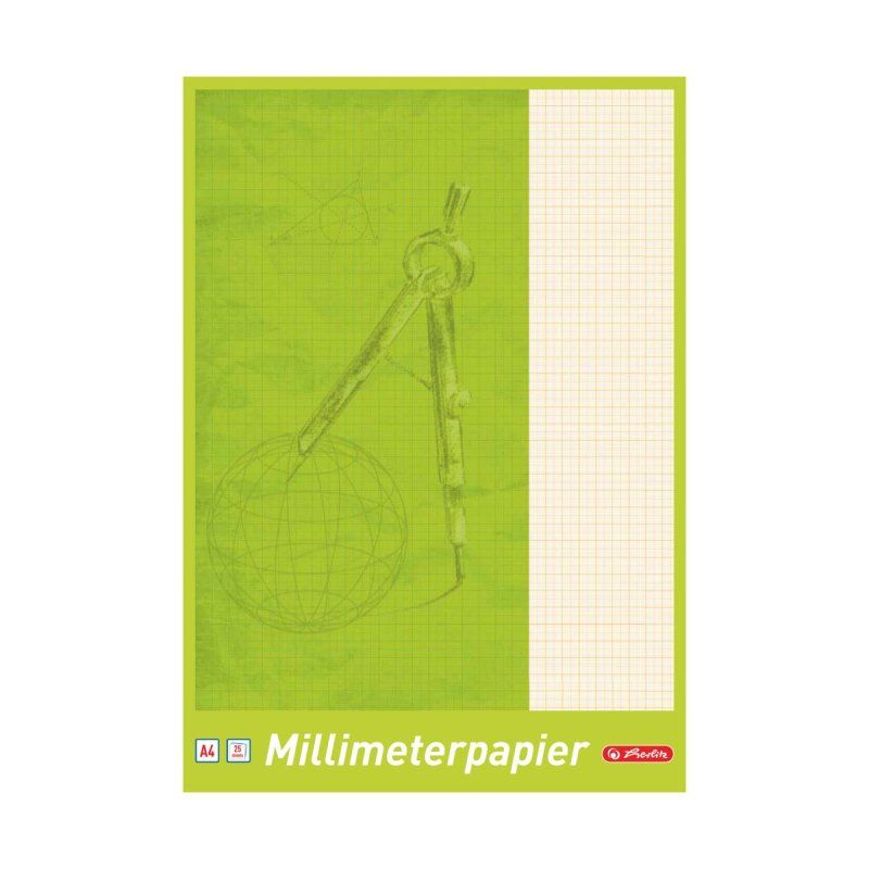 herlitz Bloc de papier millimétré A4, 80 g/m2, 25 feuilles