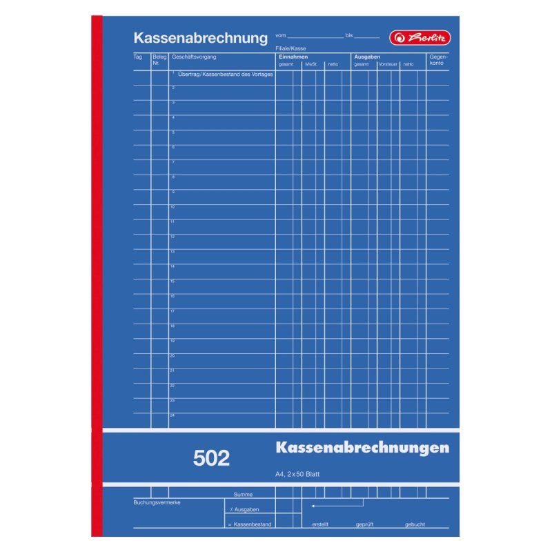 herlitz Formularbuch "Kassenabrechnung 502", DIN A4