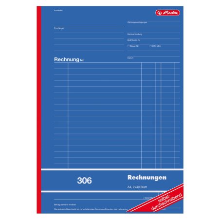 herlitz Formularbuch "Rechnung 306", DIN A4, 2 x 40 Blatt