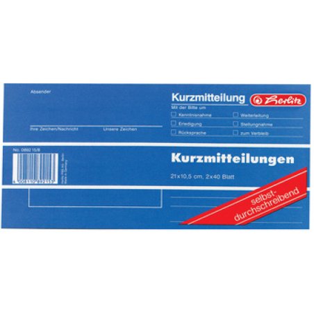 herlitz Formularbuch "Kurzmitteilung", 1/3 A4 quer