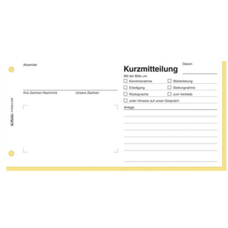 herlitz Formularbuch "Kurzmitteilung", 1/3 A4 quer