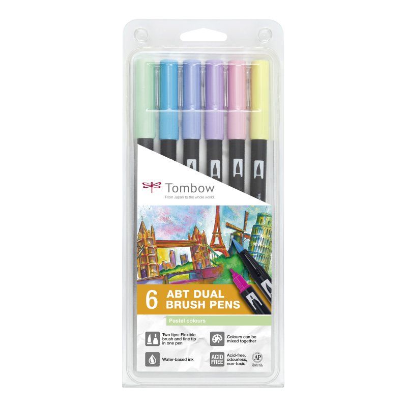 Tombow ABT-6P-2 stylo-feutre Fin Bleu, Menthe, Rose, Violet, Jaune 6 pièce(s)