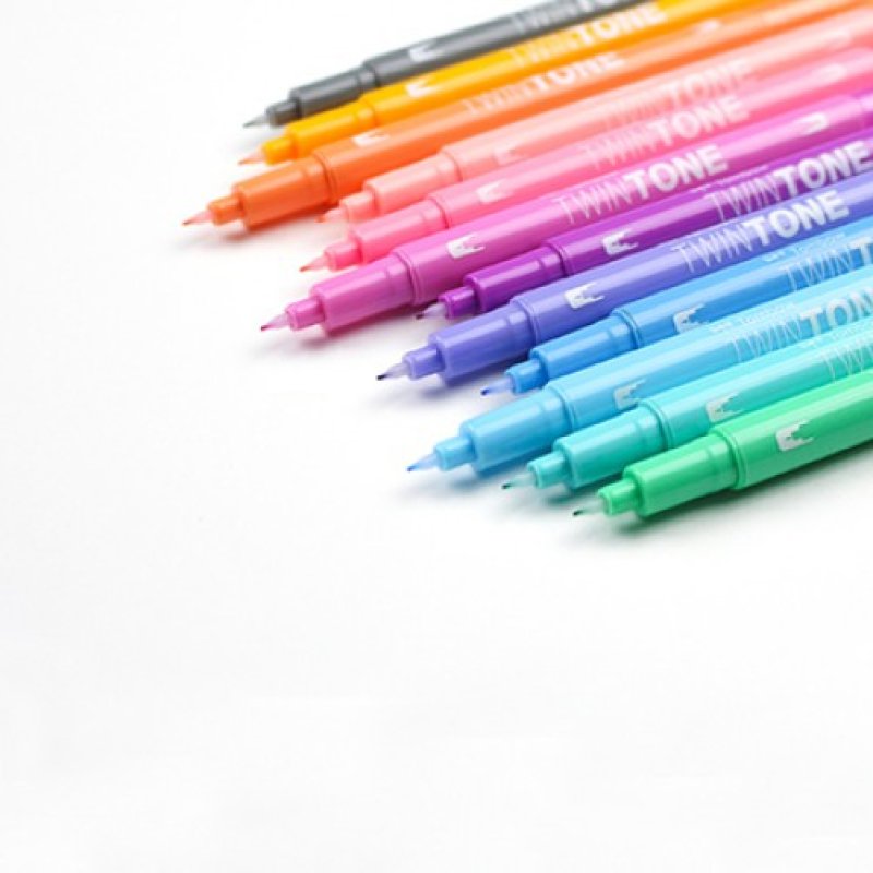 Tombow TwinTone Pastels marqueur 12 pièce(s) Pointe fine/ogive Noir, Bleu, Marron, Cyan, Vert, Orange, Rose, Rouge,