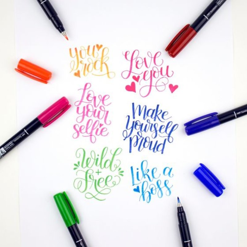 Tombow WS-BH-10P stylo-feutre Fin/moyen Noir, Bleu, Vert, Gris, Orange, Rose, Jaune 10 pièce(s)