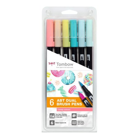 Tombow Feutre double pointe "ABT DUAL BRUSH PEN", set de 6