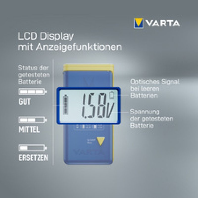 VARTA Testeur de piles, écran LCD, bleu/jaune