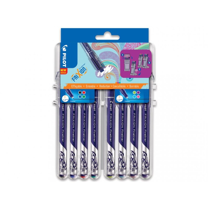 Pilot FriXion fineliner Fine Black, Blue, Green, Light Blue, Lime, Pink, Red, Violet 8 pc(s)