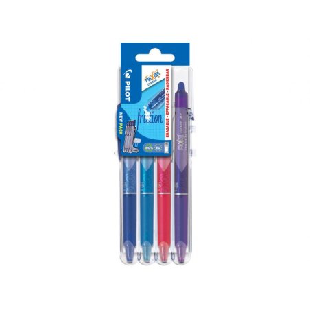 Pilot FriXion Ball Clicker Stylo à bille retractable avec clip Bleu, Bleu clair, Rose, Violet 4 pièce(s)