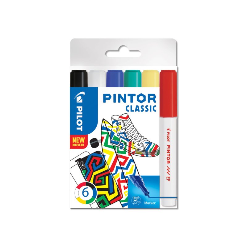 Pilot Pintor Classic marqueur 6 pièce(s) Pointe fine Noir, Bleu, Vert, Rouge, Blanc, Jaune