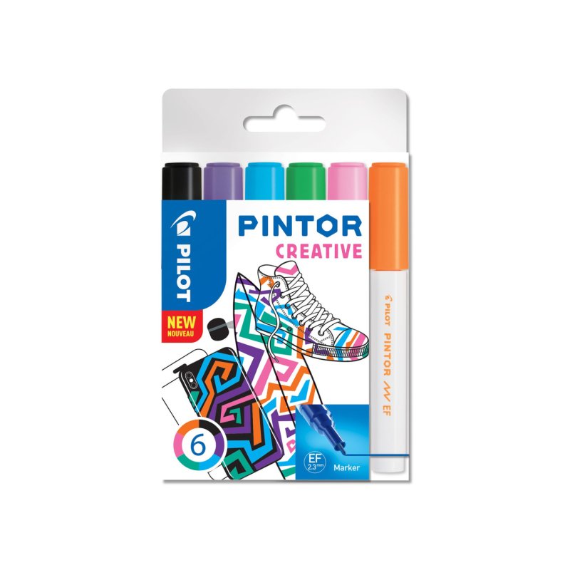 Pilot Pintor Creative marqueur 6 pièce(s) Pointe fine Citron vert, Noir, Bleu clair, Orange, Rose, Violet