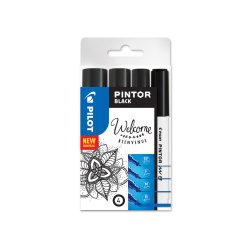 PILOT Marqueur à pigment PINTOR, medium, set de 4 "BLACK"