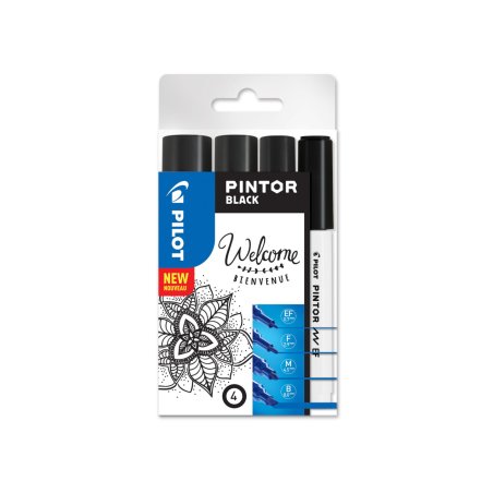 Pilot Pintor marker 4 pc(s) Brush/Fine tip Black
