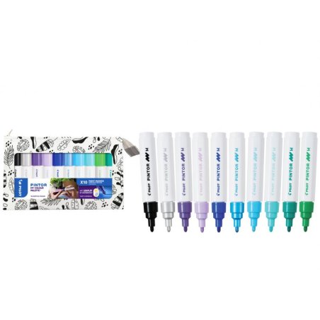 Pilot Pintor Noir, Bleu, Vert, Bleu clair, Vert clair, Bleu métal, Argent, Violet 10 pièce(s)