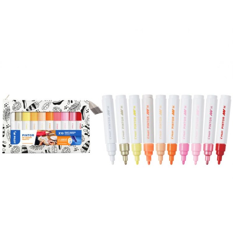 Pilot Pintor Gold, Light orange, Metallic pink, Orange, Pink, Red, White, Yellow 10 pc(s)