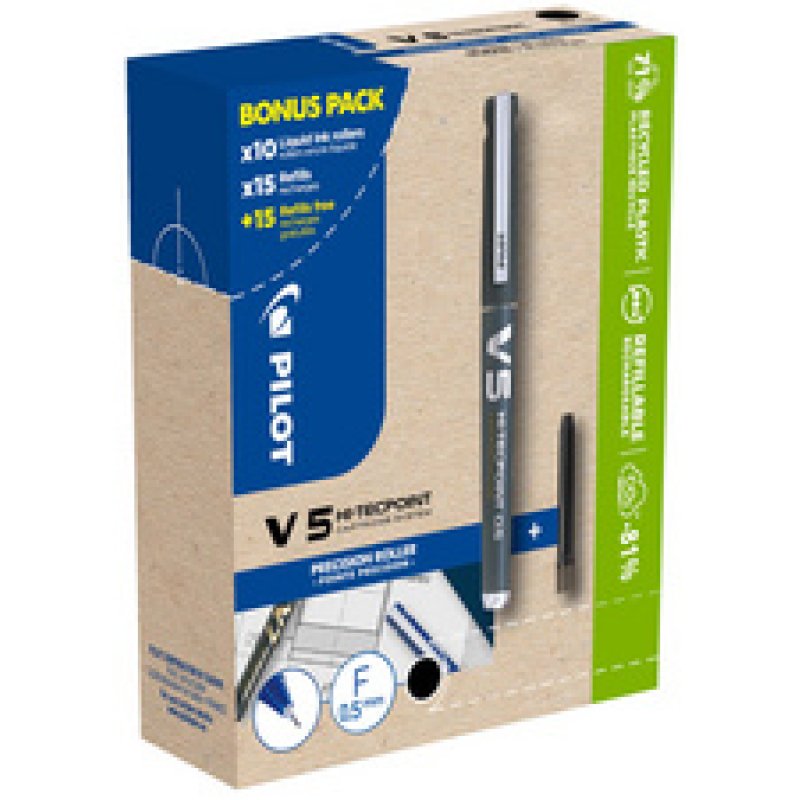 PILOT Stylo roller V5 HI-TECPOINT, BONUS PACK, bleu