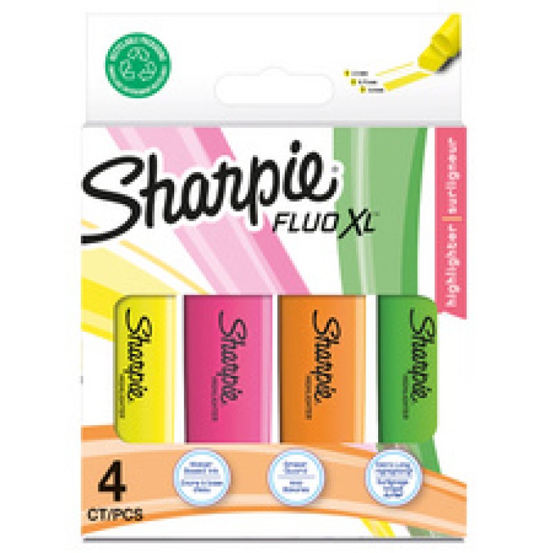 Sharpie Surligneur FLUO XL, blister de 4, assorti
